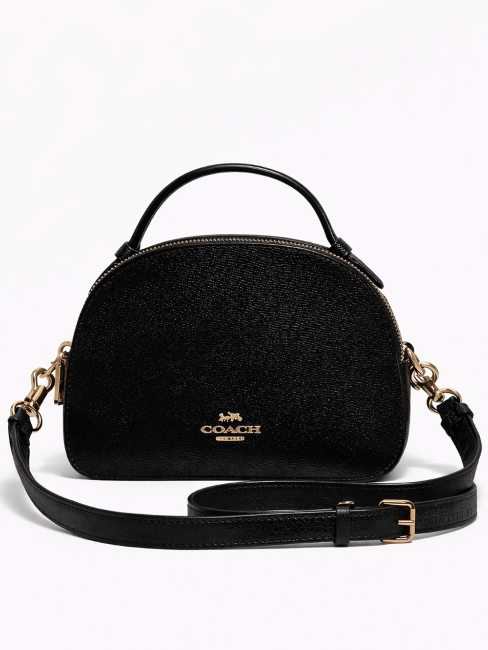 Coach Black Leather Dome Satchel Crossbody Purse